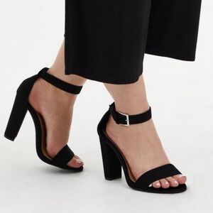 TORRID Wide Width Staci Ankle Strap Faux Suede Tapered Heel Sandal